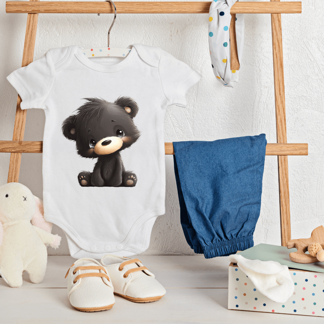 Cute Black Bear Baby Onesie | Adorable Woodland Baby Bodysuit