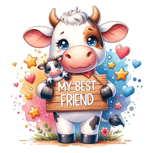 Set of kawaii cow stickers with colorful baby farm animals and floral accents. Great for crafting, scrapbooking and more.