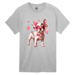 Charming Frenchie pup with heart lollipop and pink accessories on gray adult Valentine's shirt