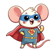 Cartoon mouse in a superhero costume with a red cape and blue mask on a white background