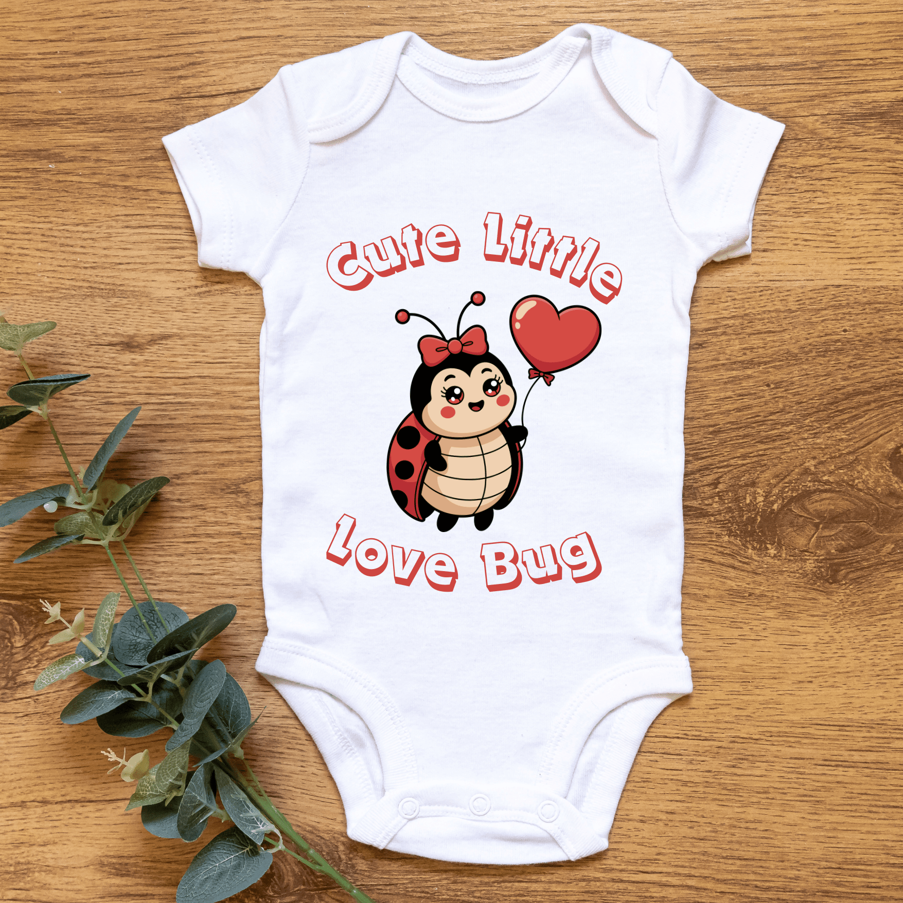 Cute little love bug baby bodysuit flat lay product image