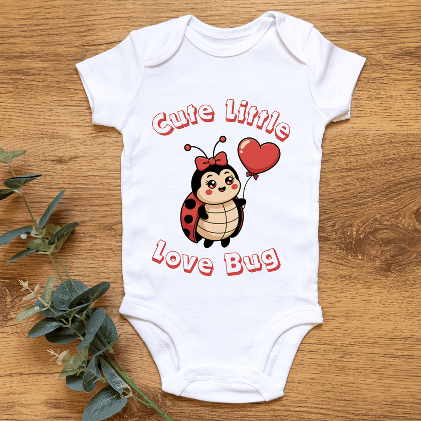 Cute little love bug baby bodysuit flat lay product image