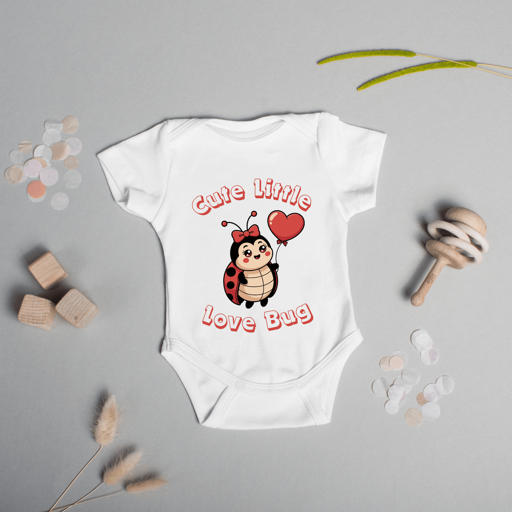 Baby shower gift onesie featuring cute ladybug character