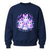 Navy girls youth Halloween sweatshirt with pastel ghost family artwork, lavender bows, flowers and spooky cute bats