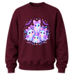Maroon girls youth crewneck with pastel rainbow ghost family, floral details, bows and colourful Halloween artwork