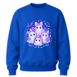 Royal blue girls Halloween crewneck sweatshirt with cute pastel ghosts, purple bows, flowers and sparkling kawaii design