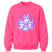 Safety pink girls youth Halloween sweatshirt featuring colourful kawaii ghost family with bows, flowers and bats