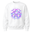 White girls pastel ghost Halloween crewneck with four cute kawaii ghosts, purple flowers, bows and magical sparkles