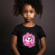 Girls holiday snowman t-shirt design featuring pink hat, bow, scarf, and cheerful festive art.