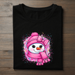 Festive Christmas t-shirt with cute snowman character wearing a pink hat and scarf.