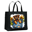 Cute Puppy Sunflower Tote Bag | Stylish Durable Canvas Shopping Bag Gift for Dog Lovers