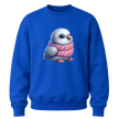 Royal blue youth sweater featuring a charming bird graphic perfect for animal loving kids.
