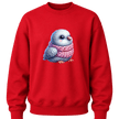 Bright red youth crewneck sweater with cute animal bird illustration centered on the chest.
