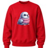 Bright red youth crewneck sweater with cute animal bird illustration centered on the chest.
