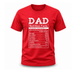 Red graphic Father’s Day tee with stylish Dad Nutrition Facts design for family gifting