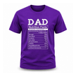 Purple funny dad humor shirt featuring caffeine guidance and dad jokes nutrition label artwork