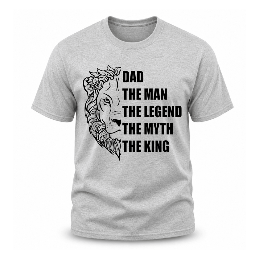 Gray Dad shirt with powerful lion king artwork for Father's Day gift ideas