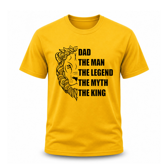 Yellow Dad lion shirt with motivational family inspired graphic and premium print design