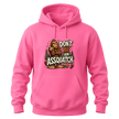 Azalea pink hoodie with playful Don’t Be An Assquatch Sasquatch artwork, forest accents, and bold graphic print.