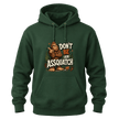 Forest Green Bigfoot graphic hoodie with funny Sasquatch artwork, pine tree details, and outdoor inspired humor.