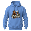 Carolina Blue hoodie with funny Bigfoot design, Don’t Be An Assquatch text, forest trees, and casual cozy style.