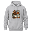 Sport Grey Sasquatch graphic hoodie featuring funny Bigfoot artwork, forest accents, and a cozy casual fit.