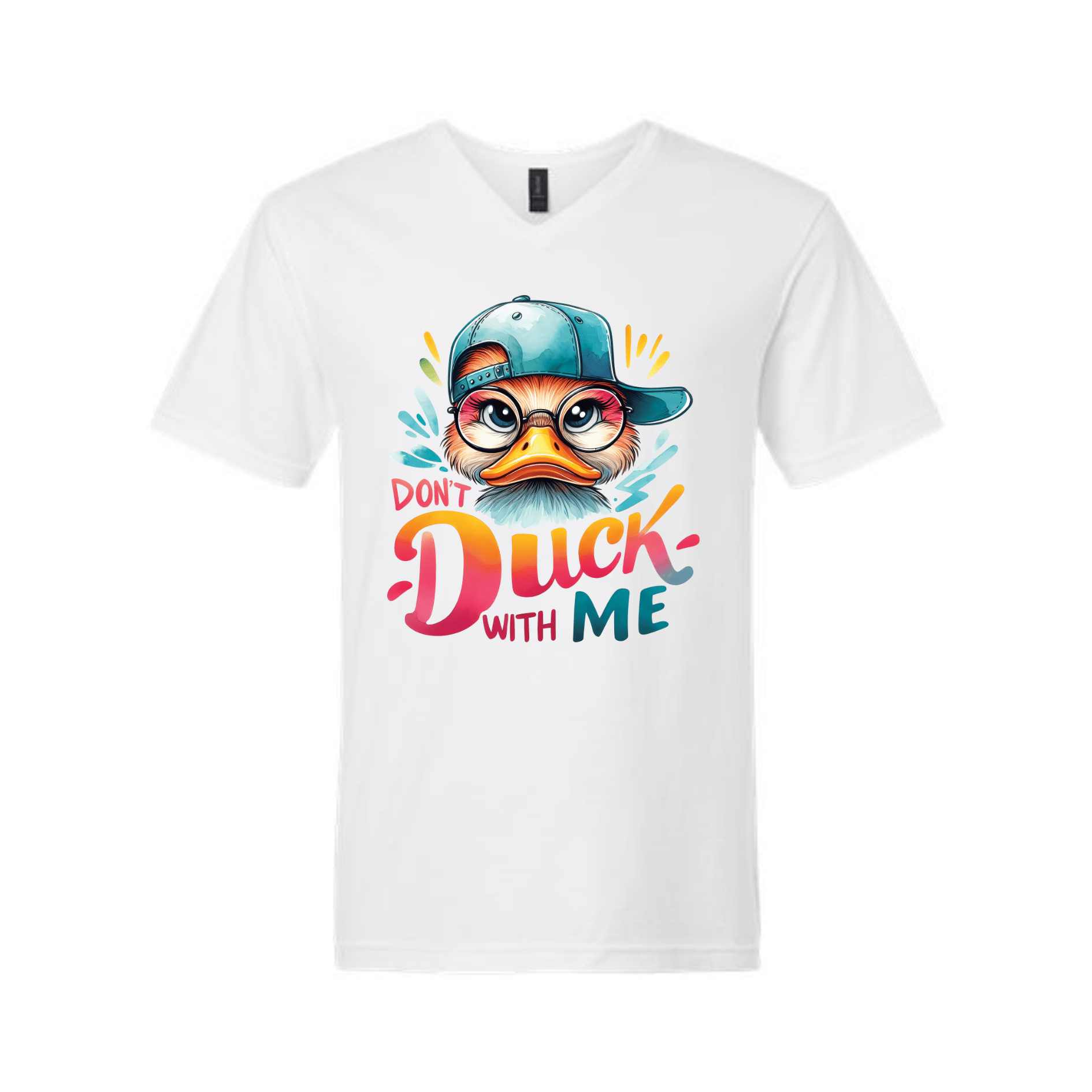 Cute angry duck illustration printed on white unisex shirt
