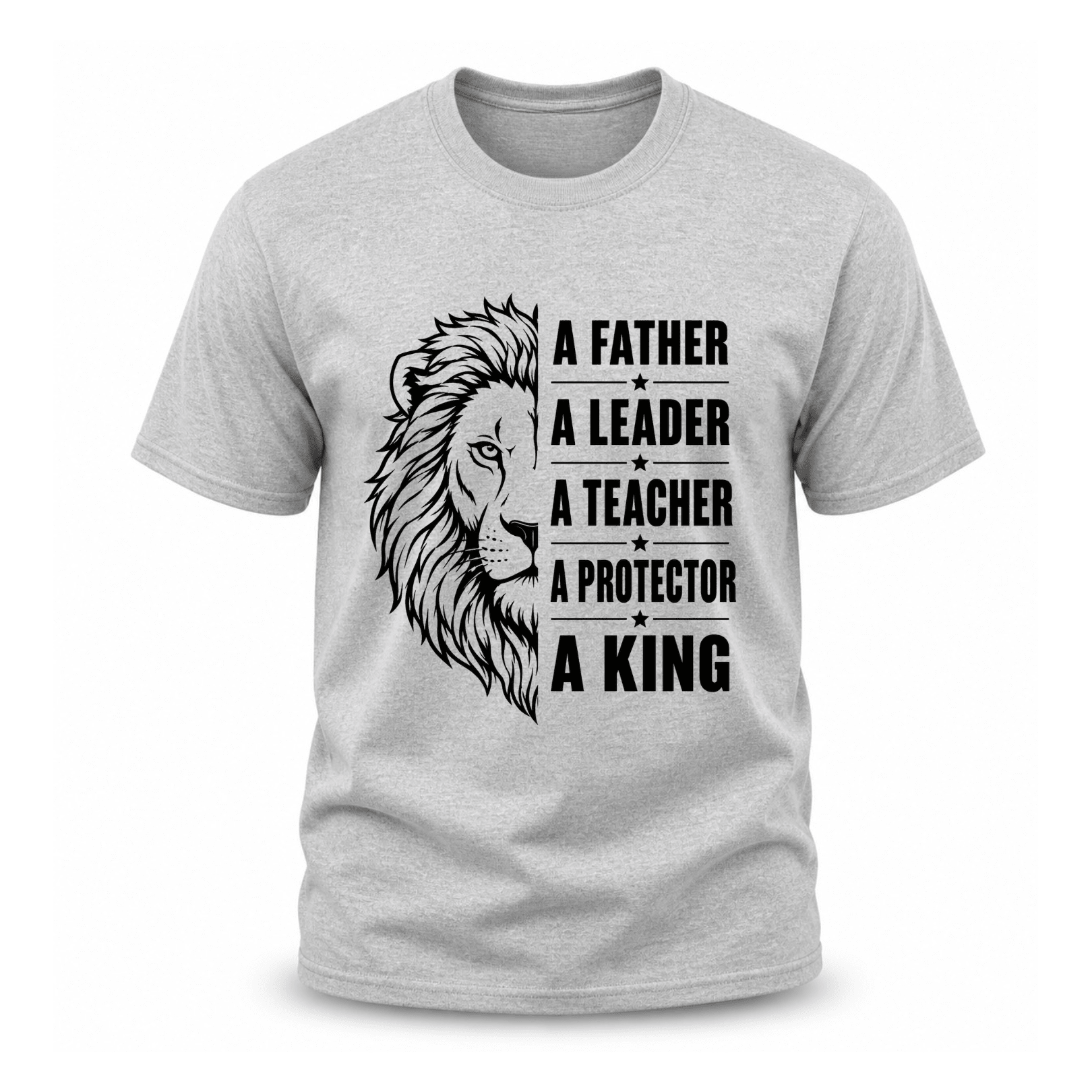 Heather gray father protector leader shirt with masculine lion graphic for casual wearv