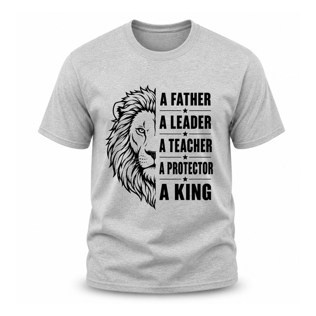 Heather gray father protector leader shirt with masculine lion graphic for casual wearv