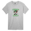 Grey St Patrick’s Day Feeling Lucky graphic T-shirt with festive shamrock design