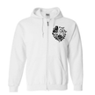 White zip up hoodie with black floral butterfly design