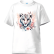 White aesthetic tiger t-shirt showcasing detailed floral artwork