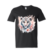 Unisex black shirt with soft pastel floral tiger design