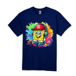 Navy blue kids t-shirt featuring vibrant cartoon character graphic with headphones