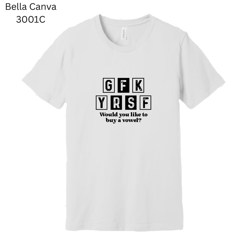 Humorous text-based SVG reading “Would You Like to Buy a Vowel?” with blocky letters — digital download for DIY T-shirt projects, Cricut cutting, or sublimation printing.