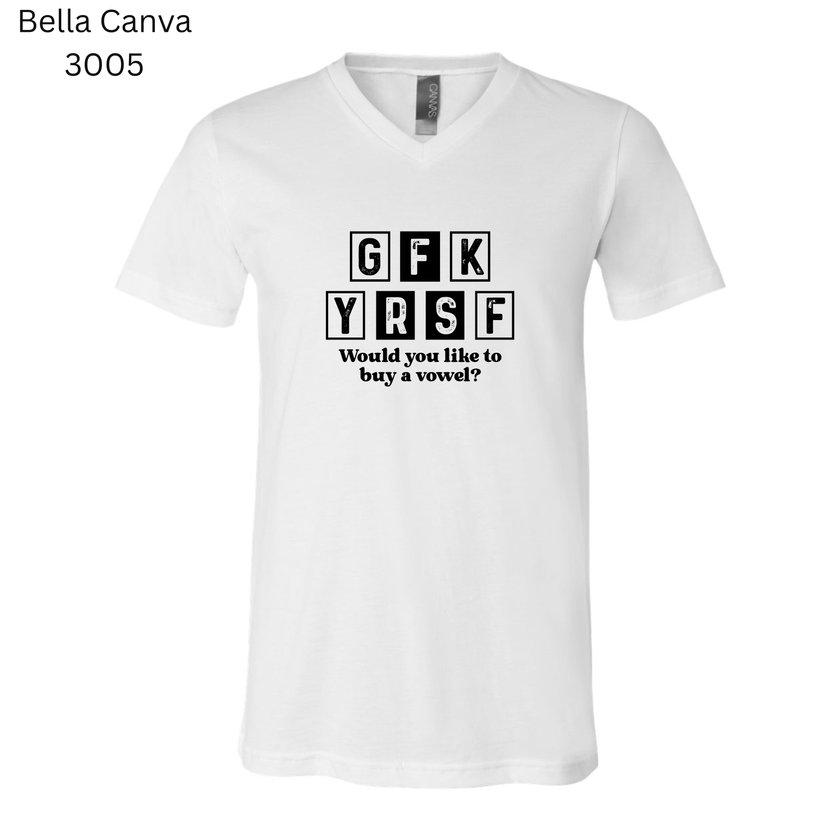 Sarcastic humor SVG design showing the phrase “Would You Like to Buy a Vowel?” in a modern black and white layout — ideal for shirts, mugs, and print-on-demand items.