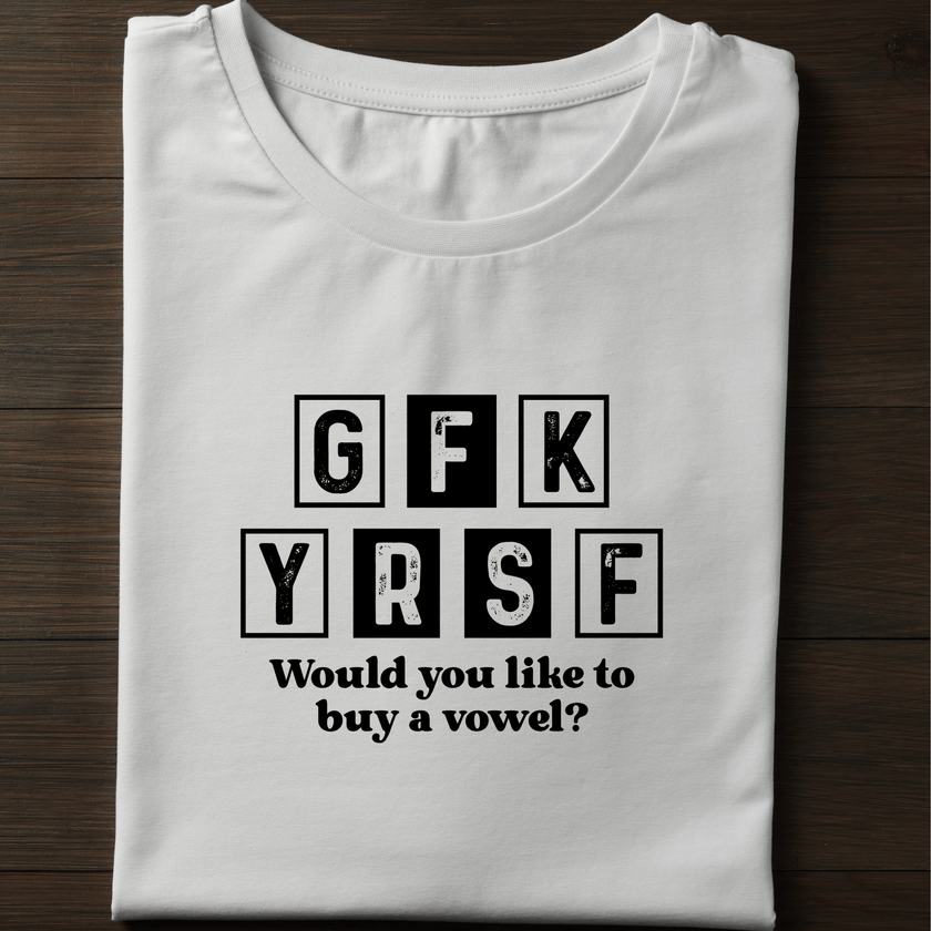 Typography-based funny sarcasm SVG reading “Would You Like to Buy a Vowel?” — creative graphic for Cricut crafts, sublimation, and custom apparel design.
