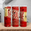 Vintage gasoline label with red and yellow design showing bold “GASOLINE” text and warning sign. Gift for mechanics