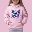 Light pink girls hoodie with colorful butterfly flower artwork perfect for everyday wear and school outfits.