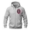 Sport grey dog graphic zip hoodie with a small Good Vibes Club pit bull design on the front chest.