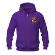 Purple full zip dog hoodie featuring a small Good Vibes Club pit bull graphic on the left chest.