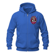 Royal blue full zip hoodie with a colourful Good Vibes Club dog design placed on the front left chest.