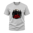 Sport grey adult Halloween graphic tee displaying masked horror figures, a glowing moon and smoky cinematic artwork.