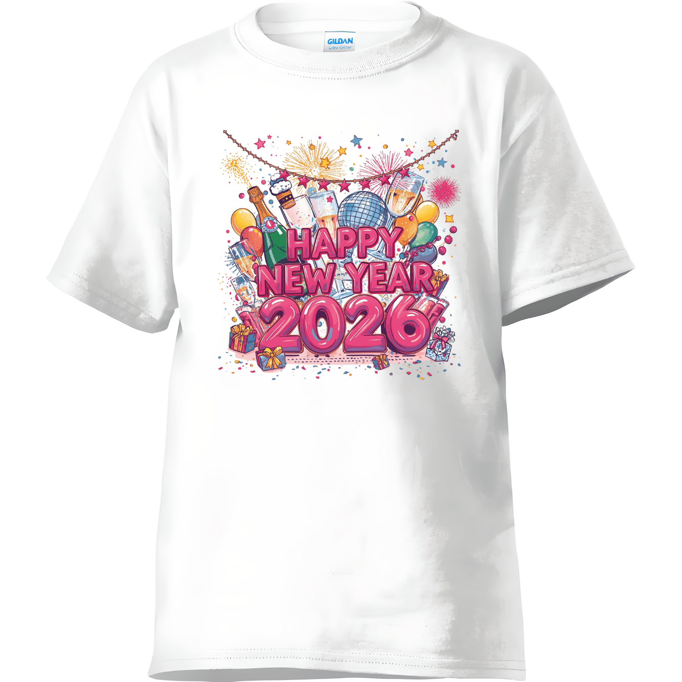 Colorful Happy New Year 2026 T-shirt design perfect for New Year’s Eve celebrations.