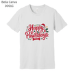 Happy Pawlidays shirt with Christmas paw prints, holly leaves, and Santa hat illustration.
