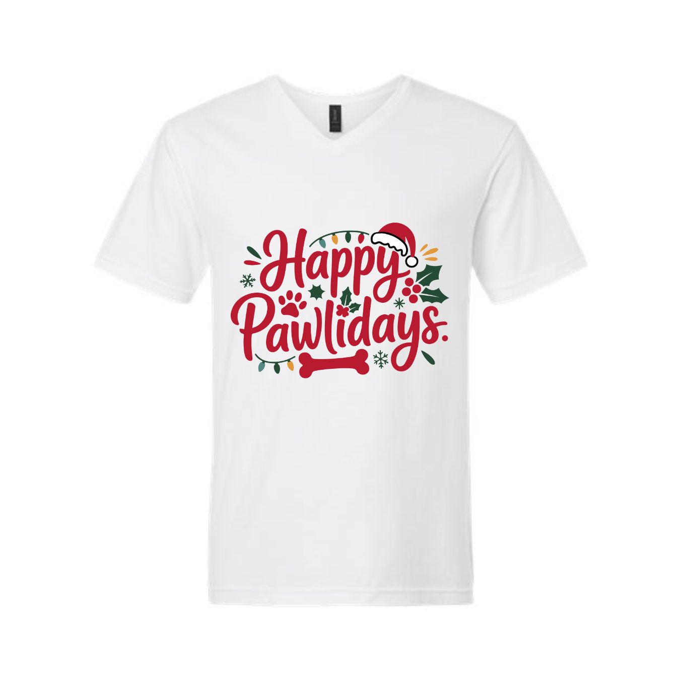 Festive pet owner shirt with holiday paw print design and Christmas colors.