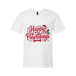 Festive pet owner shirt with holiday paw print design and Christmas colors.