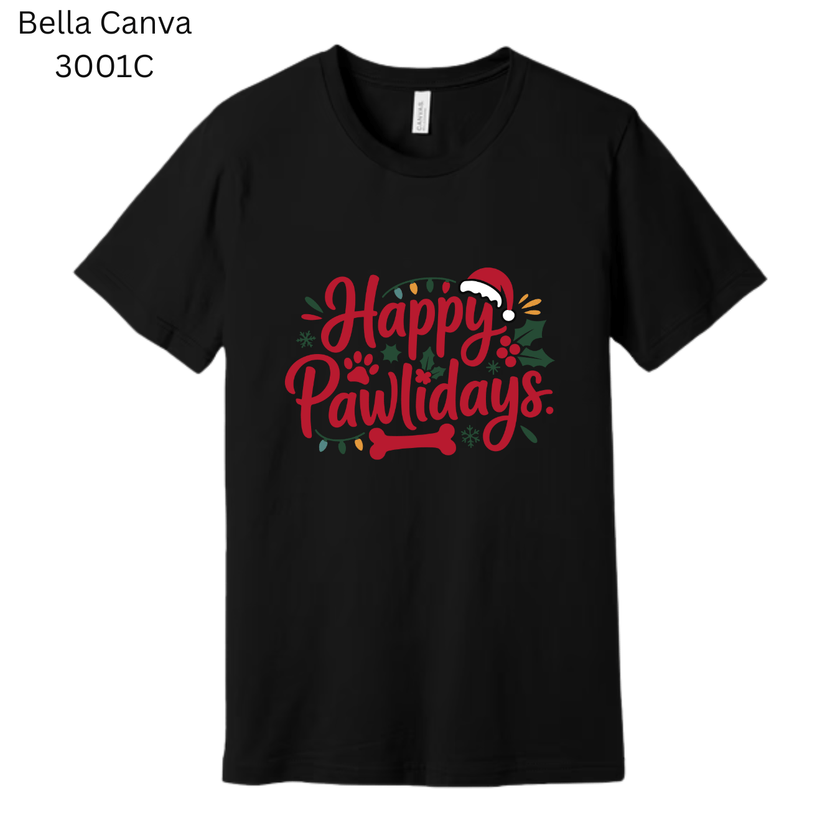 Dog mom and dog dad holiday t-shirt with cute Christmas dog graphics.