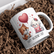 Adorable fox and puppy love design printed on Valentine coffee mug
