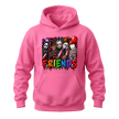 Azalea pink Horror Friends hoodie with colourful Halloween character artwork and classic pullover styling